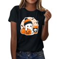 thumbnail image 2 of Frostluinai Halloween Graphic Shirts for Women Spooky Season Holiday Party Tops Short Sleeve Crew Neck Daily Walking Casual Shirt S-3XL, 2 of 7