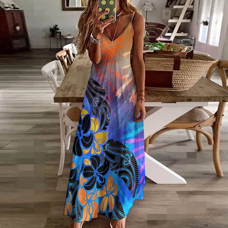 Hibiscus Tie Dye Shimmer Sleeveless Dress summer dresses women summer woman dress  Prom gown - Walmart.com