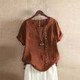 thumbnail image 2 of CHOK Oversized Button Down Shirts Women Oversized T Shirts Workout Cotton Linen Western Shirts Short Sleeves Crew Neck Sexy Summer Tops for Plus Size Summer Spring Blouses Yellow Army Gre, 2 of 5