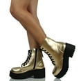 thumbnail image 4 of Soda Women's Fling Faux Leather Lace Up Combat Chunky Lug Platform Heel Bootie, Gold, 9 M US, 4 of 4