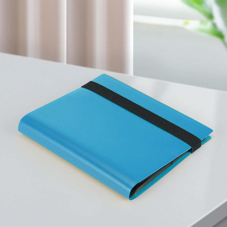 light blue card binder 9-Pocket Premium Zipper Closure & Side-Loading For 360 Cards (Baby Blue) Side loading pockets designed to keep your cards securely in place Binder: 12-Pocket - Light Blue