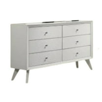 Tory Wide Dresser, 6 Drawers w Bronze Knobs, Textured White Wood