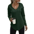 thumbnail image 2 of Women Hoodies High Low Hem Waffle Knit Tunic Sweatshirt With Pockets Long Sleeve Tops V Neck Solid Drawstring Shirts, 2 of 6