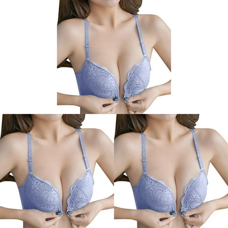 less Unlined Womens No Steel Ring Bras French Womens Front Close Women Sports Bra T Back Plus Womens Sports Bras Pack Size Seamless Unlined ceangrtro Sky Blue (3Packs) Sky Blue (3Packs)