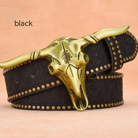 Bull head belt Men's embossed belt Western denim personalized rivet belt Men's belt trendy