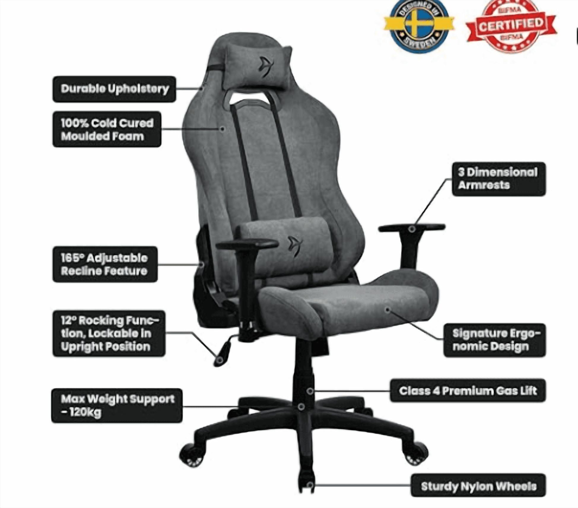 Arozzi Torretta Soft Fabric Office & Gaming Chair - Ash