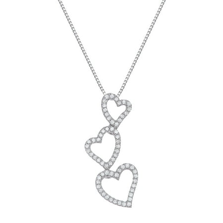 1/5 ct Diamond Triple Heart Pendant Necklace in 14kt White Gold