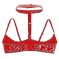 thumbnail image 4 of Womens Wet Look Patent Leather Bra Lingerie Halter Neck Open Chest Lingerie Bralette Underwear Open Cups Wire-free Shelf Bra Top, 4 of 4