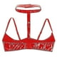 thumbnail image 4 of Womens Wet Look Patent Leather Bra Lingerie Halter Neck Open Chest Lingerie Bralette Underwear Open Cups Wire-free Shelf Bra Top, 4 of 4
