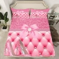 thumbnail image 2 of Feelyou Pink High Heel Twin Sheet Sets for Girls, Princess Sequin Print Twin Fitted Sheet, Chic Glitter Diamond Flat Sheet, Lightweight Room Decor, 3 Pieces, 2 of 7