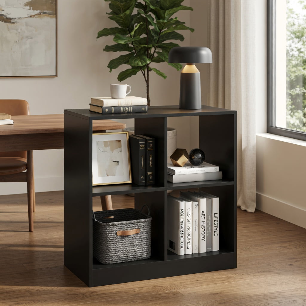 Spaco 4-Cube Kids Bookcase with Open Shelves-Black, Toy Organizer for Kids, Boys, Girls, Nursery