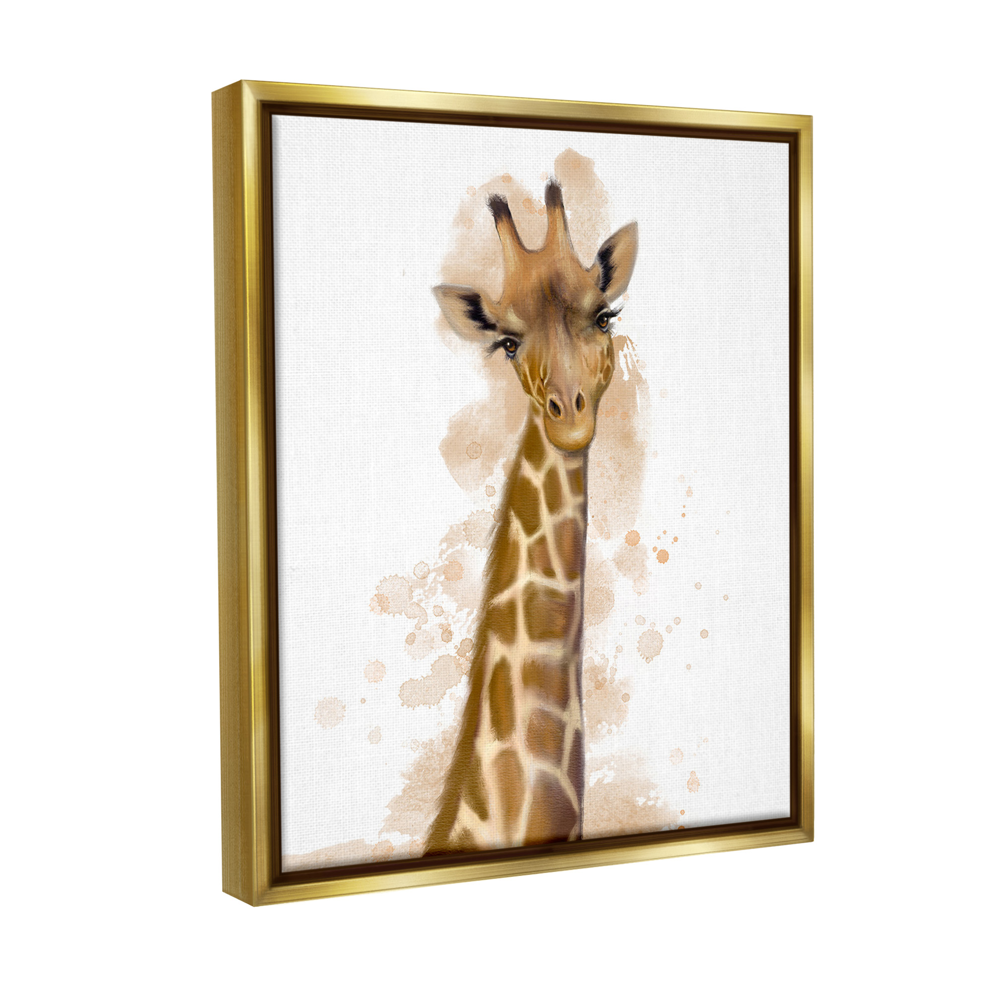 Stupell Industries Giraffe & Modern Splash Animals & Insects Painting Gold Floater Framed Canvas Art Print Wall Art, 17 x 21