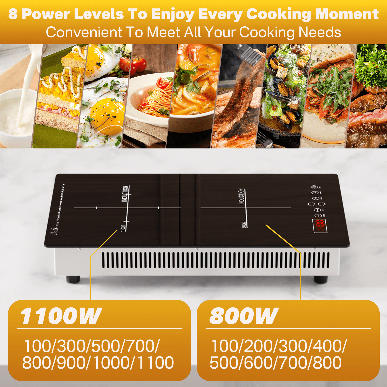 TYEMUI 12 Inch Dual Induction Cooktop, 2 Burner Electric Outdoor Stove, Built-In or Electric Portable Stove, Plug-in Outside Electric Stove with Timer & Child Lock, 120V Dual Zone Ceramic Glass Cookt