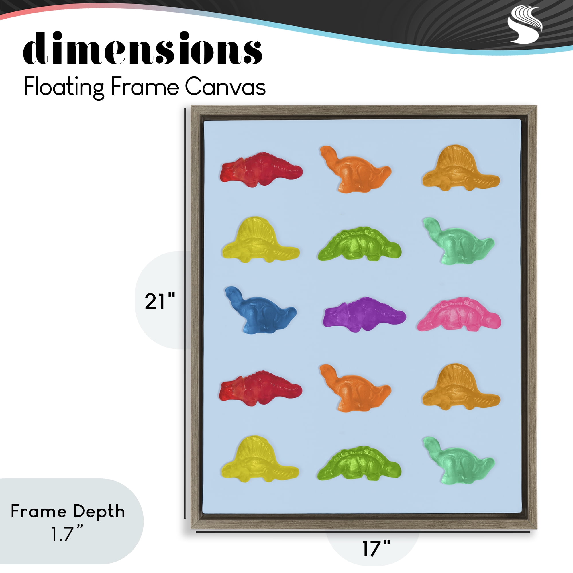 Stupell Industries Colorful Dinosaur Candies Brown Framed Floater Canvas Wall Art, design by LISH Creative