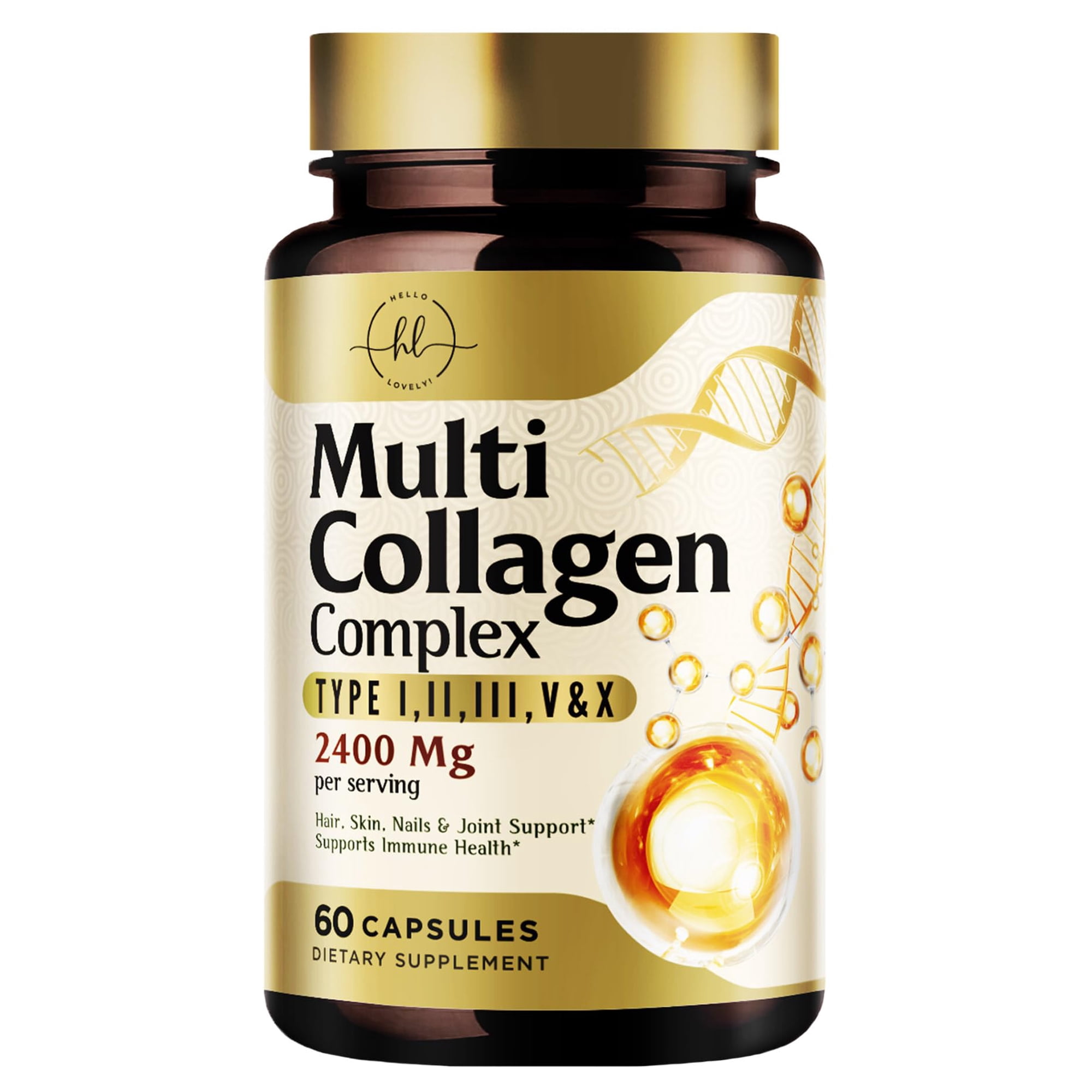 Multi Collagen Peptides for Women & Men - 2400mg per Serving - Best Hydrolyzed Collagen Complex with Type I, II, III, V, X - Hair, Skin, Nails & Joint Support Supplement - Bottled USA - 60 Capsules