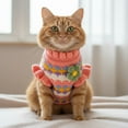 thumbnail image 4 of Cute Floral Cat Sweater, Winter Warm Knitted Pet Clothes with 3D Flowers 1 Pack, Cozy Colorful Stripes Pullover for Indoor Cats, Soft Holiday Outfit Size L, 4 of 6