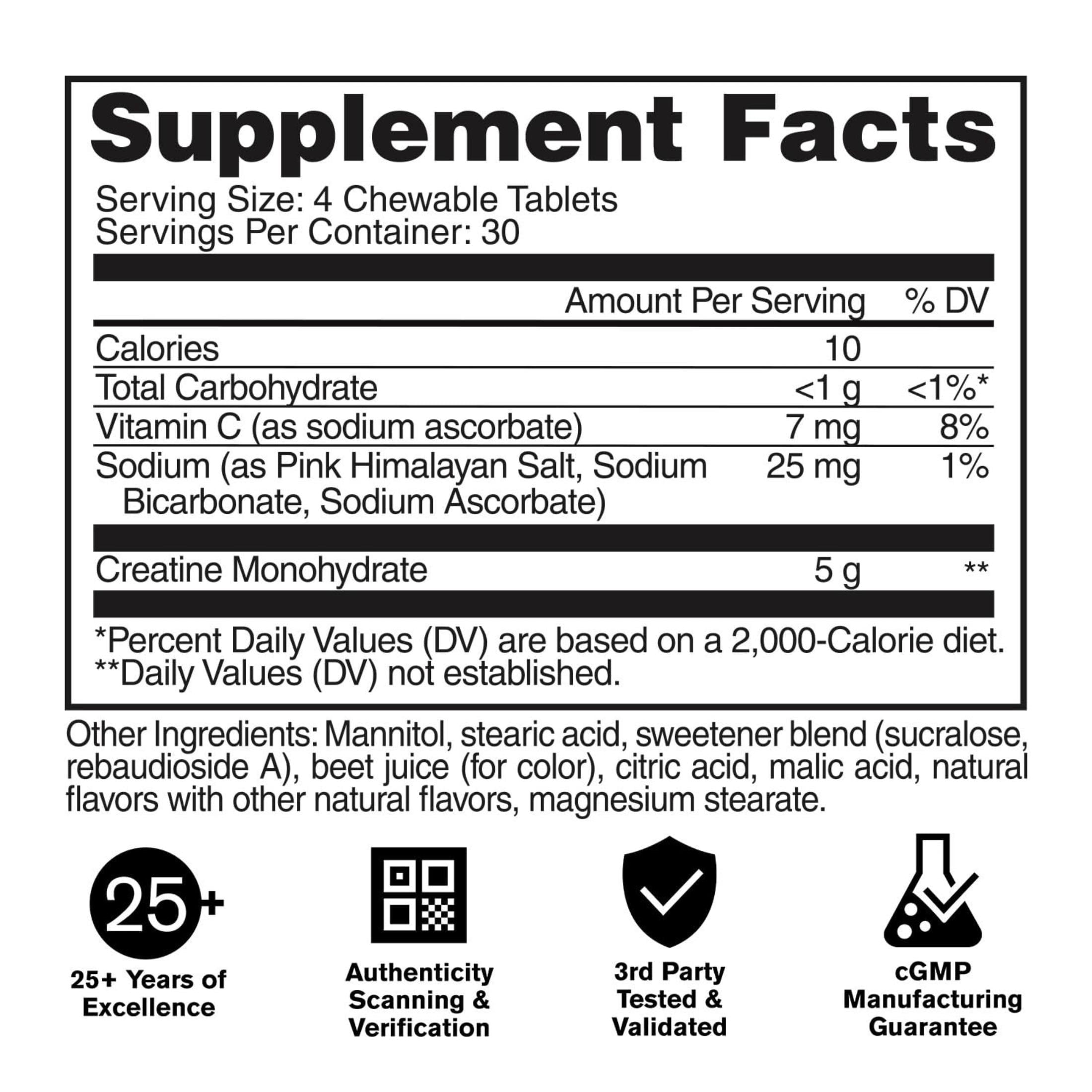 GAT SPORT Creatine Chews, Zero Sugar, 5g Pure Creatine Monohydrate, 3rd Party Tested, Brain Health, Muscle, Strength, Anti-oxidant Support, for Men & Women, 30 Servings (Fruit Punch)