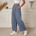 thumbnail image 5 of Iyufng Checkered Wide Leg Pants for Women Loose Casual Pants, Elastic Waistband with Pockets, 5 of 6
