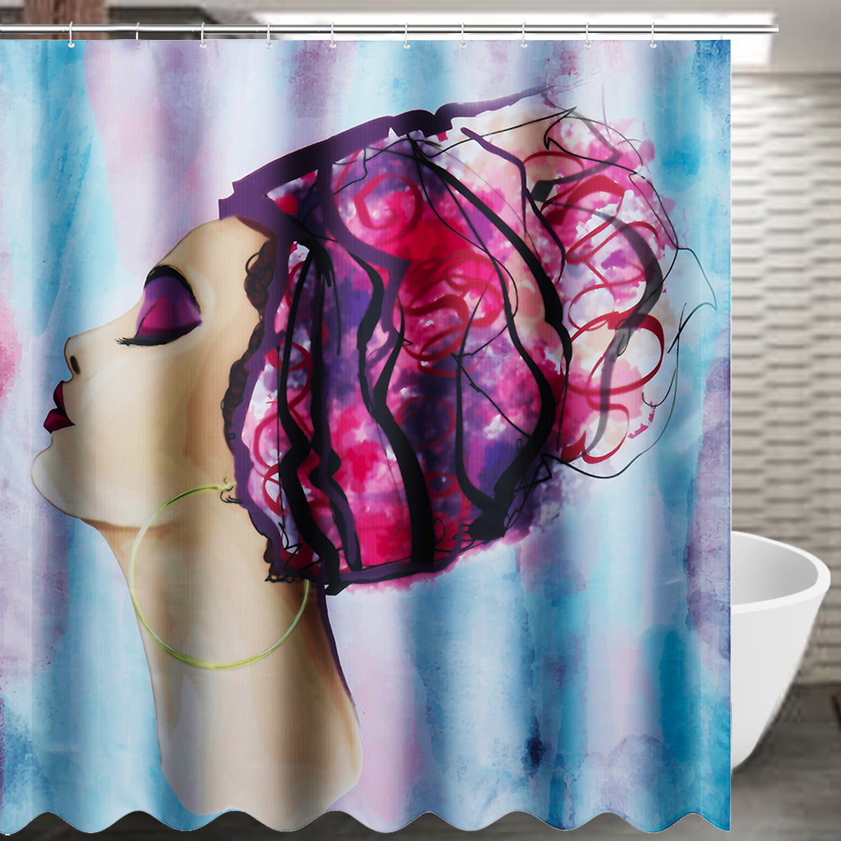 African Girl Slang Cowboy Shower Curtain Set Waterproof Fabric Bathroom Hooks 