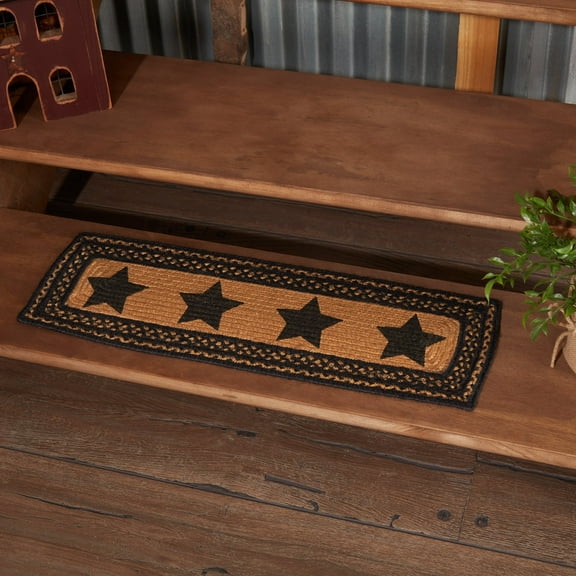 VHC Brands Farmhouse Primitive Jute Black Thanksgiving Stair Tread Stencil Stars Rect Latex 8.5"x27"