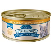 Angle View: Blue Buffalo Wilderness Wild Delights High Protein Grain Free, Natural Adult Minced Wet Cat Food, Chicken & Turkey, 5.5 oz cans, Case of 24