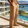 thumbnail image 5 of Men's Linen Pants Casual Summer Beach Pants Breathable Loose Fit with Elastic Waist Drawstring Yoga Trousers Slacks Big and Tall Size S-3XL Yellow, 5 of 9
