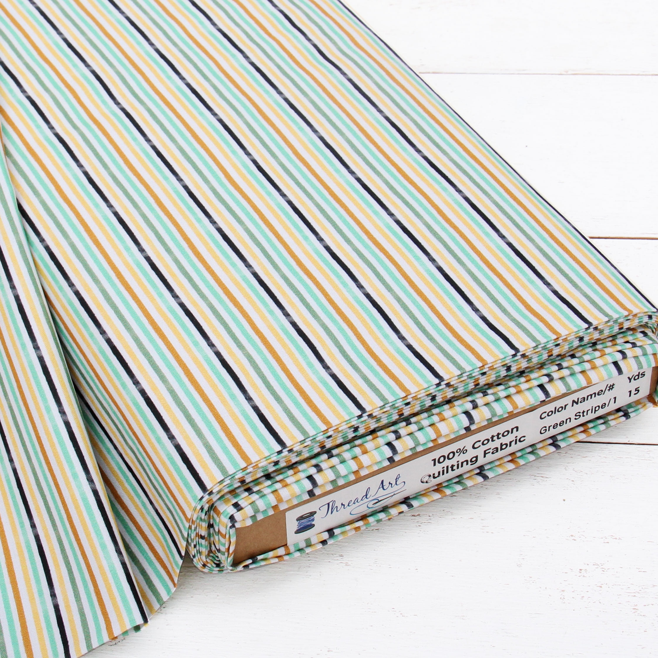 ThreadArt Premium Cotton Quilting Fabric Sold By The Yard Green Stripe 1 44" Width 100