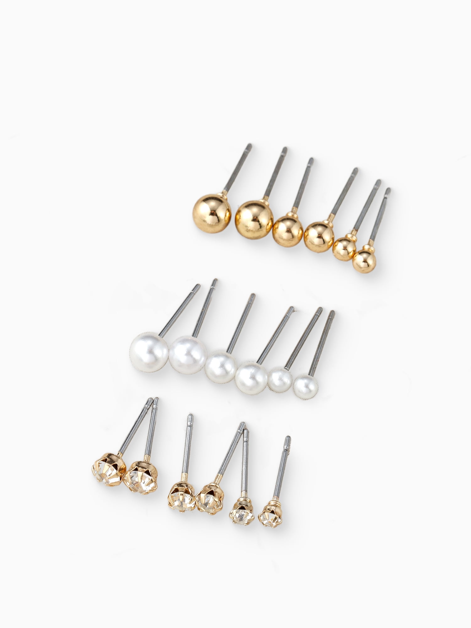 Time and Tru Goldtone Pearl Stud Earrings Set for Women, 4.30 x 2.30 x 0.50 inches