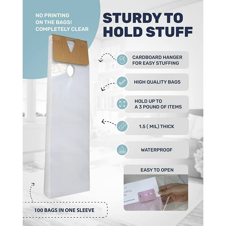 Skywin 100 Plastic Door Hanger Bags 6 x 19 inches - Clear Door Hanger Bags  Protects Flyers, Brochures, Notices, Printed Materials - Waterproof and  Secure Door Knob Hanger for Outdoor Use (100) 