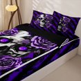 thumbnail image 3 of Castle Fairy Halloween Skull Zipper Twin Comforter Sets with Fitted Sheet and 2 Pillowcases,Galaxy Eye Rose Vintage Stripes Zipper Bedding Set,Violet Black,4-Piece,Black Reversible, 3 of 6
