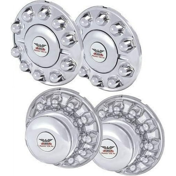 QH1002F-x2, QH1002R-x2, Set of 2 Front and 2 Rear Hub Covers - Fits 2005 - 2016 FORD F450 F550, 19.5 10 Lug, Front & Rear Wheel Hub Covers (for aluminum wheels only)