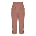 thumbnail image 4 of FRSASU Women's Lightweight Hiking Solid Cargo Pants Outdoor Elastic Waist Button Casual Travel Sweatpants Cropped Pants with Pockets Pink, 4 of 6
