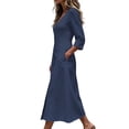 thumbnail image 6 of Edvintorg Midi Dresses for Women Vacation Casual 3/4 Sleeve Button Down Dress Fashion Clothing Womens Sundresses with Pockets, 6 of 7