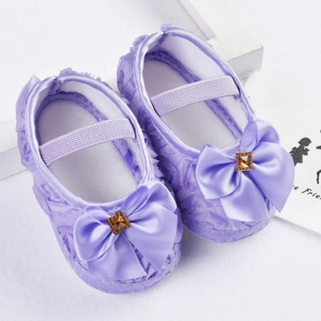 

Clearance Sale!1Pair Baby Girl ShoesToddler Pre-walker Shoes Rose Flowers Bow Princess Newborn Baby Soft Sole Shoes First Walkers Purple L