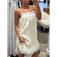 thumbnail image 2 of White Women Silk Lace Trim Spaghetti Strap Slip Dress Y2K Mini Cami, 2 of 6