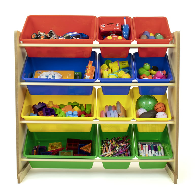 Humble Crew Children Wood and Plastic Toy Storage Racks with 12 Bins,  Multi-Color