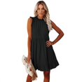 thumbnail image 1 of New Women's Solid Color Sleeveless Ruffle Stitching A Line Dress Pleating Casual Dress, 1 of 5