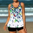 thumbnail image 2 of Split Swimsuit for Women, V-Neck Sleeveless Tankini with Chest Pad, Polyester-Spandex Blend, Conservative Coverage, Regular Length, Printed Design, 2 of 5