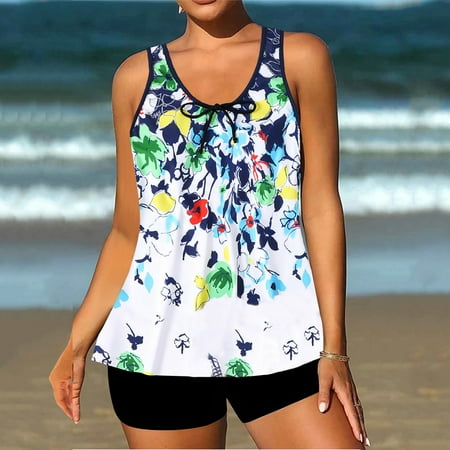 Youyipin womens swimsuits Tankini Bathing Suits for Women Tummy Control Two Piece Swimsuits Blouson Floral Print Swim Tank Top with Boy Shorts vacation outfits