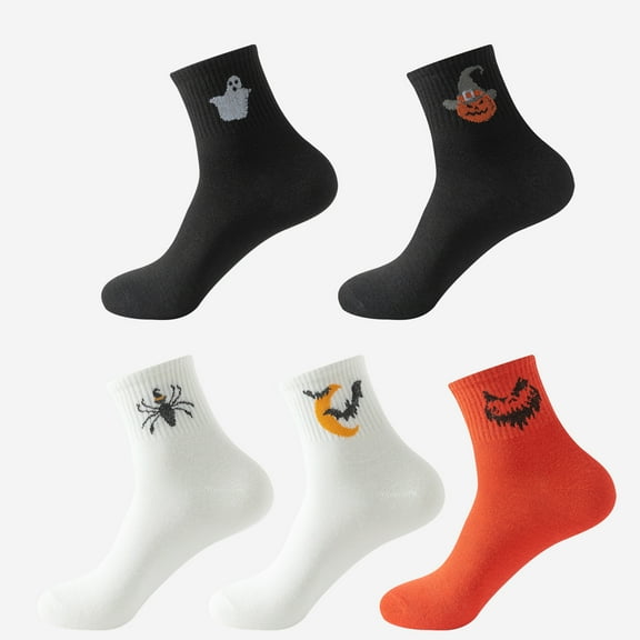 5 Pairs Women's Halloween Fun Novelty Crew Socks Pumpkin Bats Sock for Women and Men