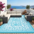 thumbnail image 2 of Nanan 8x10 Outdoor Rug, Waterproof Plastic Straw Rug, Botanical Pattern Outdoor Rug for Patio Deck Picnic Beach Backyard RV, Light Blue White, 2 of 8