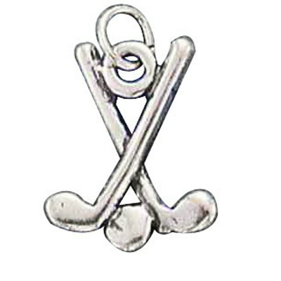 Sterling Silver 16" 1mm Box Chain Golf Clubs Ball Pendant Necklace