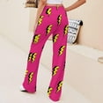 thumbnail image 3 of Top-kevin Lightning Bolt Bright Pink Pattern Yoga Pants Women Wide Leg Pants Casual High Waisted Straight Lace Up Lounge Sweatpants, 3 of 14