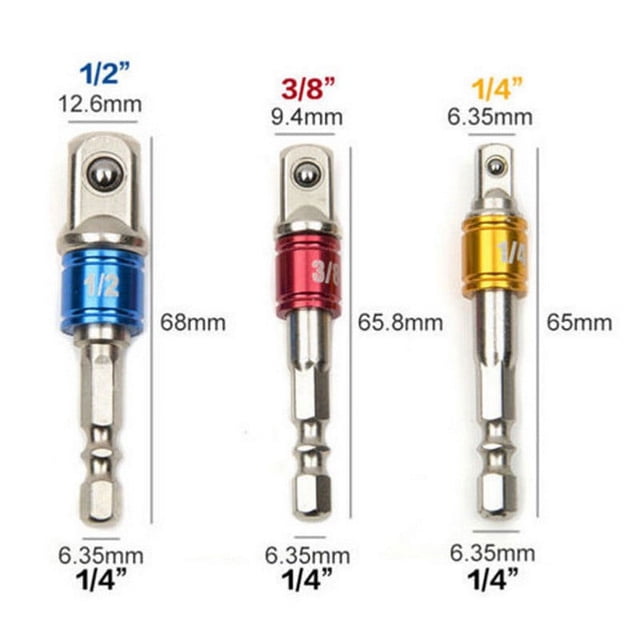 3Pc/Set Hex Drill Bit Socket Adapter 1/4" 3/8" 1/2" Drive Electric Driver