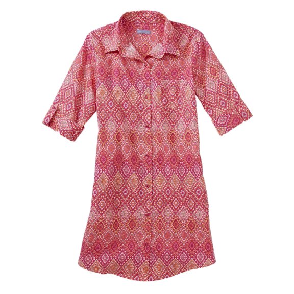 Womens Pink & Orange Mosaic Print Cotton Nightgown Buton Front Sleep Shirt M