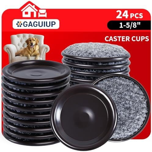 1 5/8" Round Carpet Bottom Furniture Caster Cups, Reusable Furniture Sliders for Hardwood Floors,Felt Furniture Pads Coasters to Protect Tile or Laminate Floors from Scratches, Brown/Gray (24 Pack)
