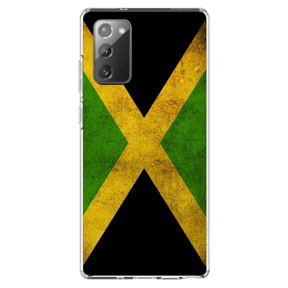 DistinctInk Clear Shockproof Hybrid Case for Galaxy Note 20 ULTRA (6.9" Screen) - TPU Bumper, Acrylic Back, Tempered Glass Screen Protector - Jamaica Old Flag Black Green Yellow - Jamaica