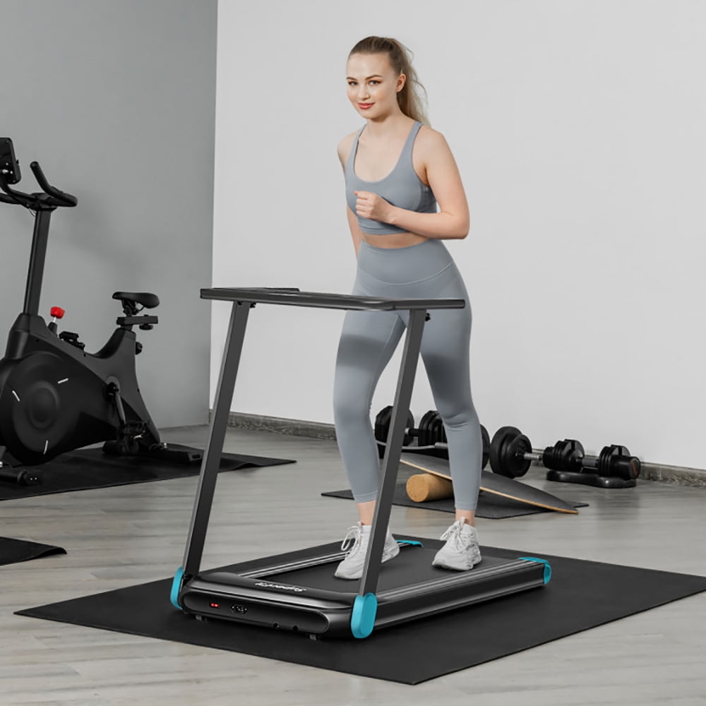 Topcobe Folding Electric Compact Walking Treadmill with APP Control Speaker, Indoor Fitness Equipment, Modern Sports Equipment-Blue