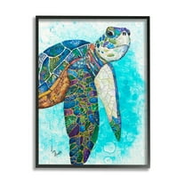 Stupell Industries Bold Aquatic Sea Turtle Pebbled Collage Patterns Painting Black Framed Art Print Wall Art, Design by Lisa Morales