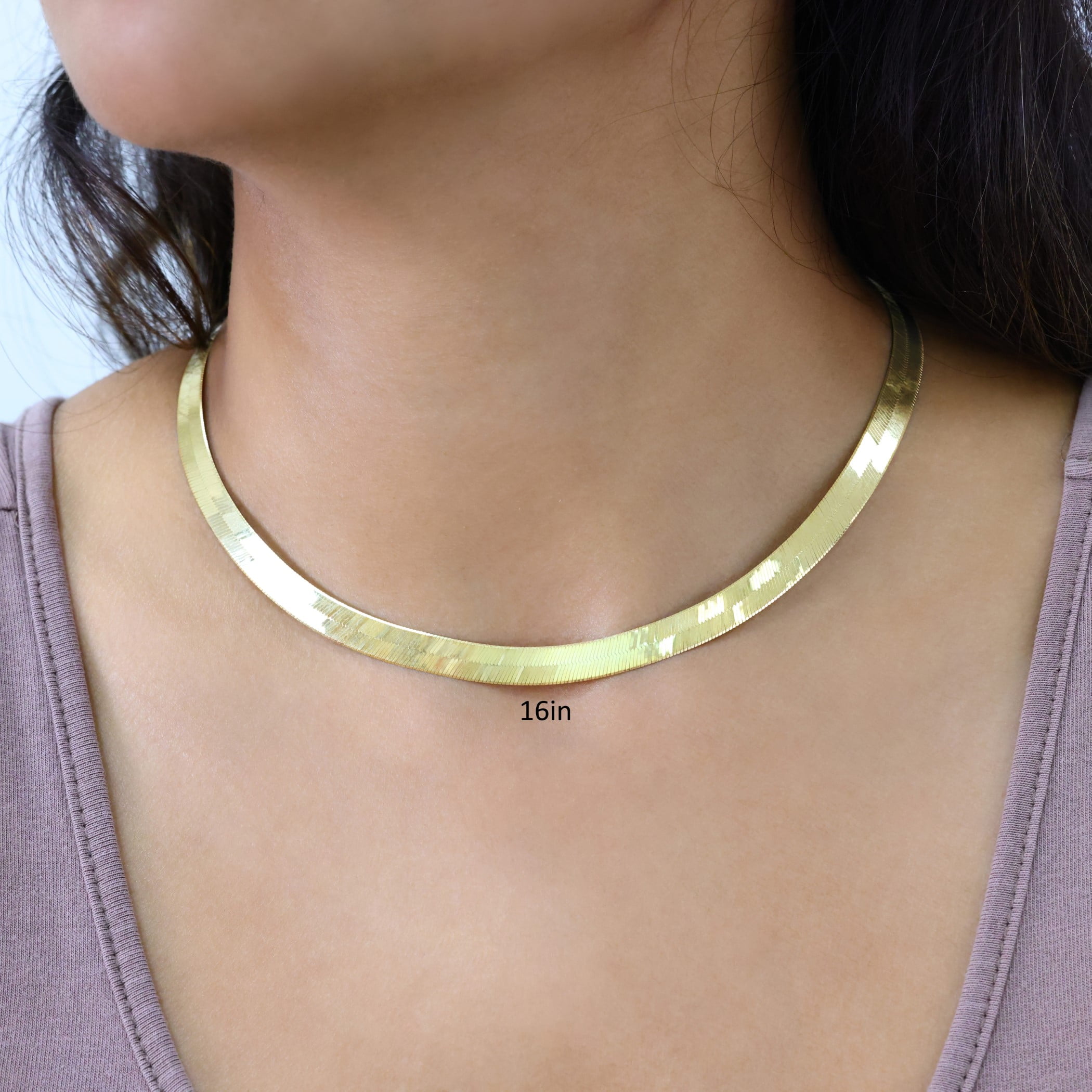 Nuragold 10k Real Yellow Gold Solid Herringbone Flexible 7mm Chain Necklace (16"-24") Italian Jewelry for Men & Women